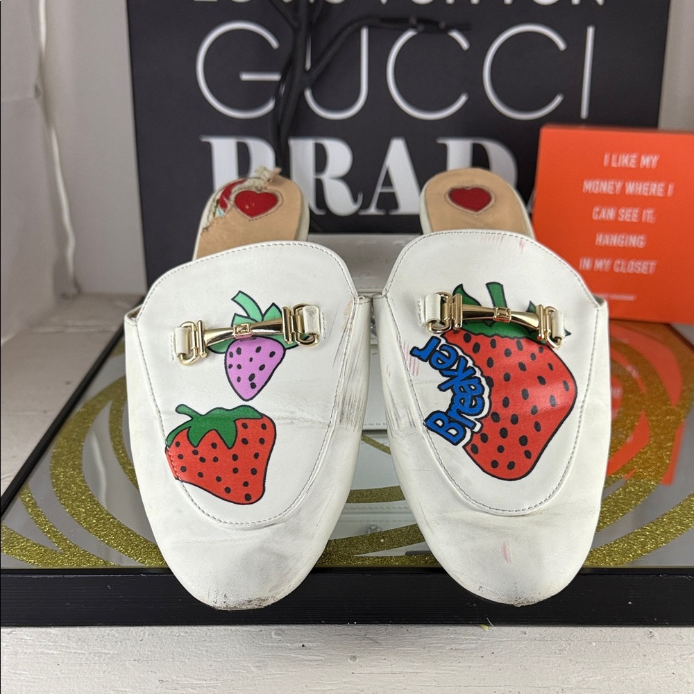 White Slides with Strawberry Patch. Vintage.